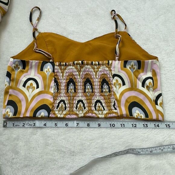 House Of Harlow 1960 Women's S/M 2Pc Jumpsuit Gold Pink Boho Hippie Print Satin - Picture 13 of 16